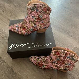 Betsey Johnson floral rhinestone boots